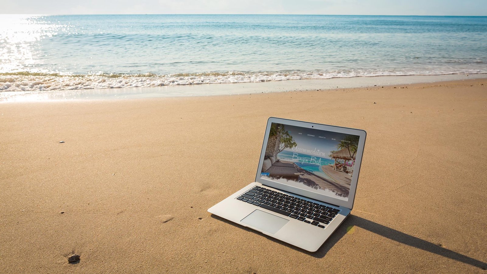 Laptop, beach, and ocean